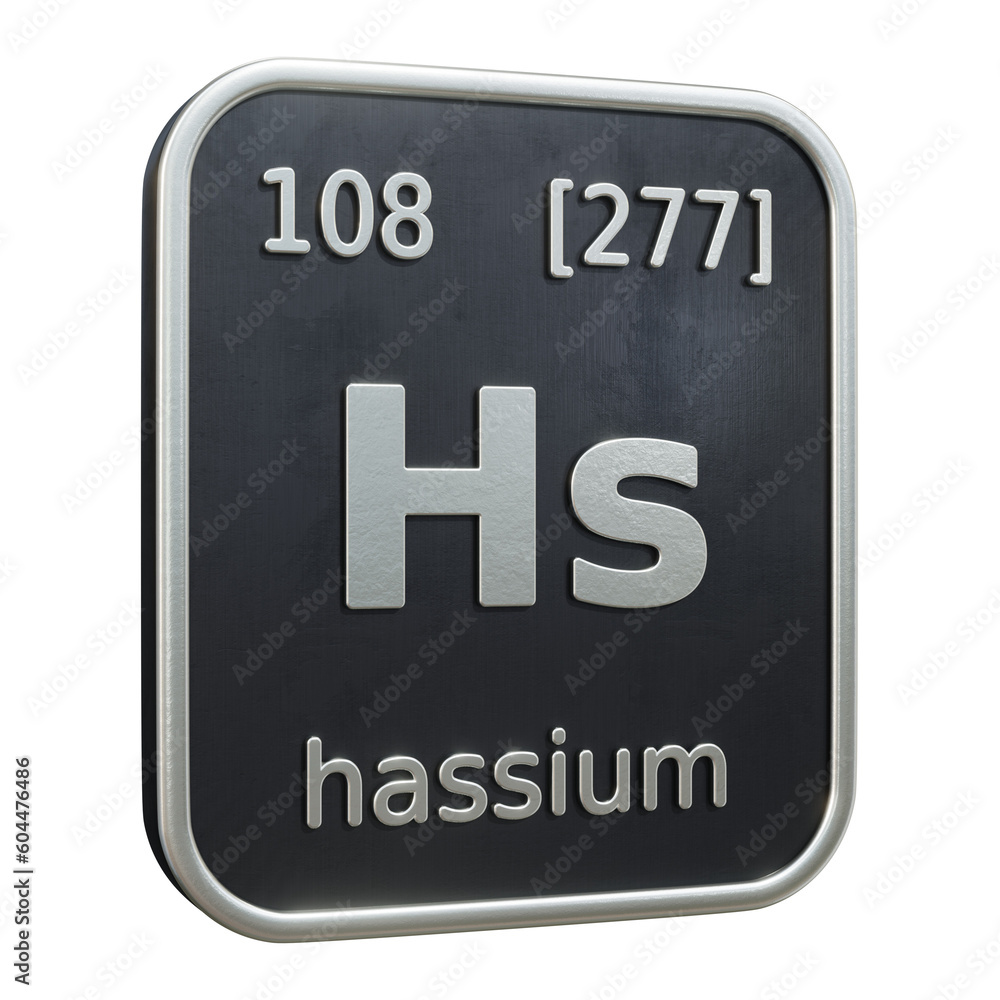 Poster three-dimensional icon of the chemical element of hassium isolated on transparent background. 3d ren