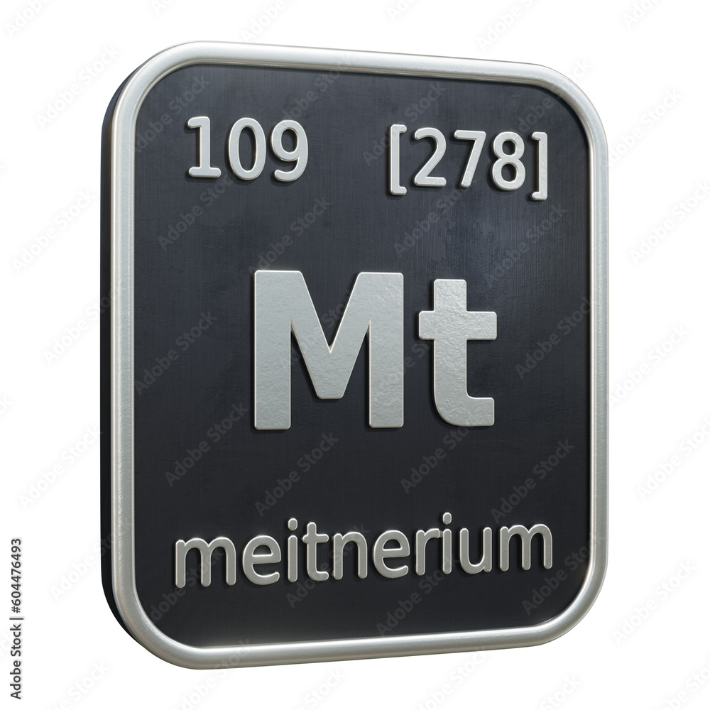 Poster three-dimensional icon of the chemical element of meitnerium isolated on transparent background. 3d 