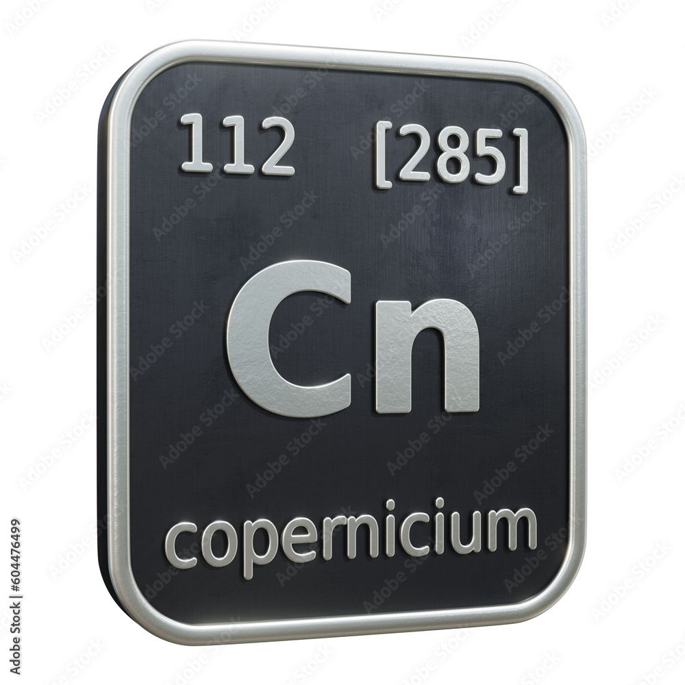 Poster three-dimensional icon of the chemical element of copernicium isolated on transparent background. 3d