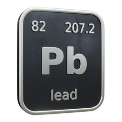 Three-dimensional icon of the chemical element of Lead isolated on transparent background. 3D rendering