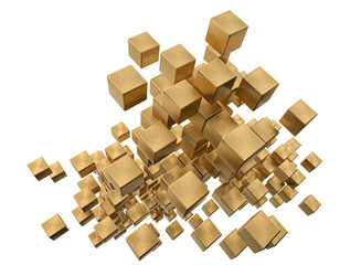 isolated abstract gold cubes floating