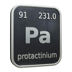 Three-dimensional icon of the chemical element of Protactinium isolated on transparent background. 3D rendering