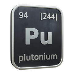 Three-dimensional icon of the chemical element of Plutonium isolated on transparent background. 3D rendering