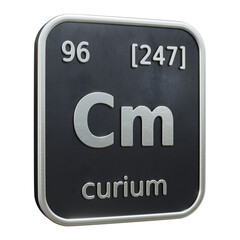 Three-dimensional icon of the chemical element of Curium isolated on transparent background. 3D rendering