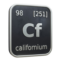 Three-dimensional icon of the chemical element of Californium isolated on transparent background. 3D rendering