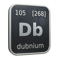 Three-dimensional icon of the chemical element of Dubnium isolated on transparent background. 3D rendering