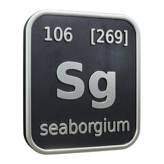 Three-dimensional icon of the chemical element of Seaborgium isolated on transparent background. 3D rendering