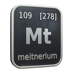 Three-dimensional icon of the chemical element of Meitnerium isolated on transparent background. 3D rendering