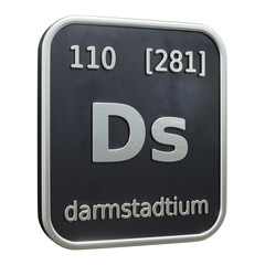 Three-dimensional icon of the chemical element of Darmstadtium isolated on transparent background. 3D rendering