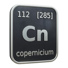 Three-dimensional icon of the chemical element of Copernicium isolated on transparent background. 3D rendering