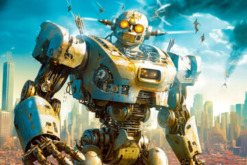 a giant robot of the future in the city, generative ai