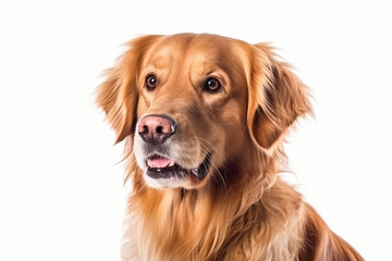 This image shows a golden retriever dog sitting on a white background, Generative Ai