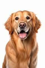 This image is a golden retriever dog sitting on its hind legs with its tongue out, Generative Ai