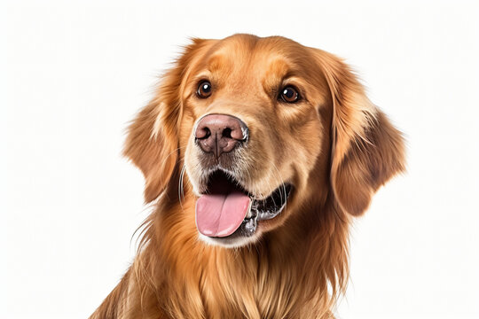 This image shows a golden retriever dog with its tongue out, looking directly at the camera, Generative Ai