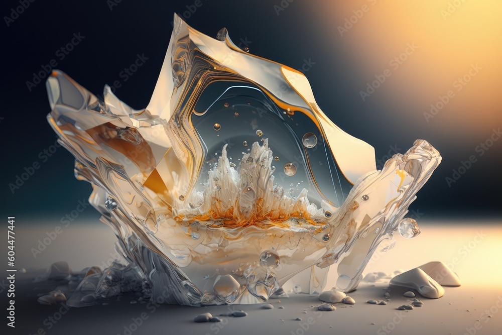 Poster abstract metamorphose change quartz crystal white transparent. distinct generative ai image.