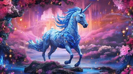 Obraz na płótnie Canvas Beautiful unicorn in an imaginary forest 4K UHD