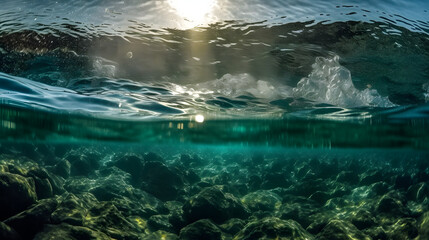 Fototapeta na wymiar 海底からの魅惑的な光景 No.004 | Captivating Sight from Beneath the Sea Generative AI