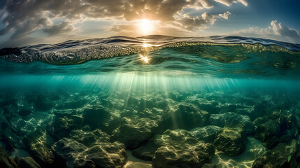 Fototapeta na wymiar 海底からの魅惑的な光景 No.003 | Captivating Sight from Beneath the Sea Generative AI