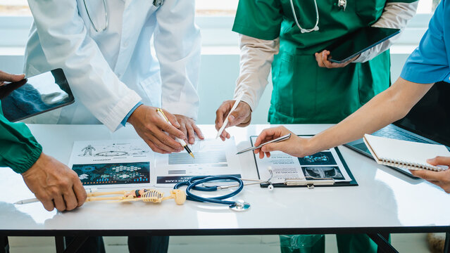Meeting team of doctor and medical staff at hospital, Consultation about the treatment of heart disease, pneumonia, gastrointestinal and stomach diseases. and osteoporosis