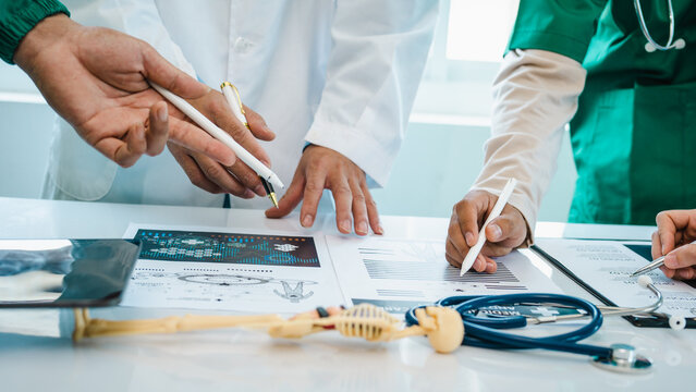 Meeting team of doctor and medical staff at hospital, Consultation about the treatment of heart disease, pneumonia, gastrointestinal and stomach diseases. and osteoporosis