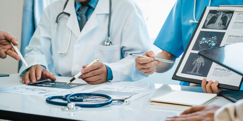 Meeting team of doctor and medical staff at hospital, Consultation about the treatment of heart...