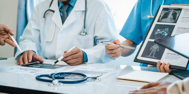 Meeting team of doctor and medical staff at hospital, Consultation about the treatment of heart disease, pneumonia, gastrointestinal and stomach diseases. and osteoporosis