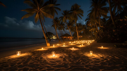 夜の熱帯島ビーチの魅惑の芸術 No.017 | Enchanting Artistry of a Tropical Island Beach at Night Generative AI