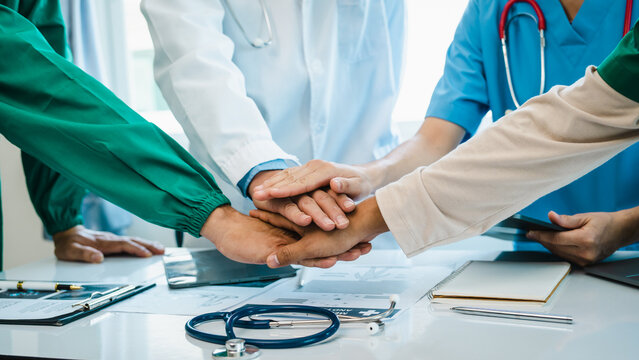 Meeting team of doctor and medical staff at hospital, Consultation about the treatment of heart disease, pneumonia, gastrointestinal and stomach diseases. and osteoporosis