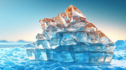 Ice chips with an iceberg background. AI generative