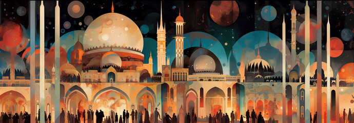 Cities and mosques in the future Arab Islamic - Created with Generative AI Technology
 - obrazy, fototapety, plakaty