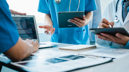 Meeting team of doctor and medical staff at hospital, Consultation about the treatment of heart disease, pneumonia, gastrointestinal and stomach diseases. and osteoporosis