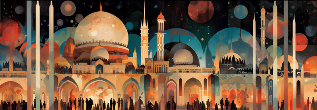 Cities and mosques in the future Arab Islamic - Created with Generative AI Technology
