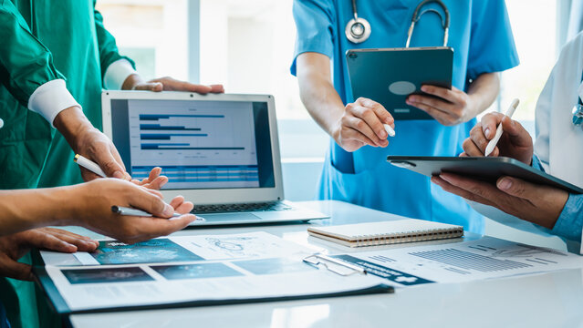 Meeting team of doctor and medical staff at hospital, Consultation about the treatment of heart disease, pneumonia, gastrointestinal and stomach diseases. and osteoporosis