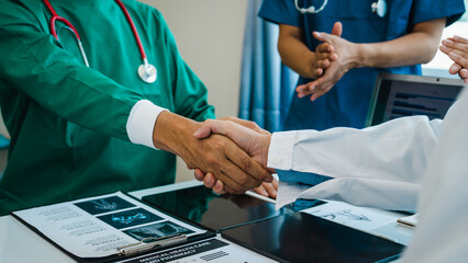 Meeting team of doctor and medical staff at hospital, Consultation about the treatment of heart...