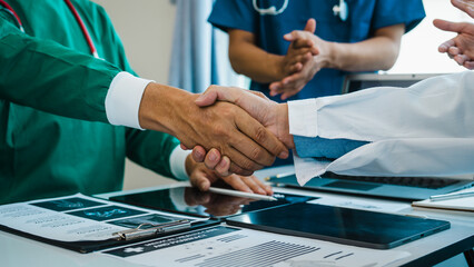 Meeting team of doctor and medical staff at hospital, Consultation about the treatment of heart...
