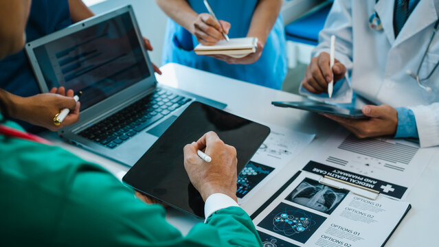 Meeting team of doctor and medical staff at hospital, Consultation about the treatment of heart disease, pneumonia, gastrointestinal and stomach diseases. and osteoporosis