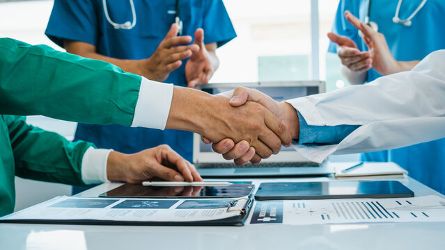 Meeting team of doctor and medical staff at hospital, Consultation about the treatment of heart disease, pneumonia, gastrointestinal and stomach diseases. and osteoporosis