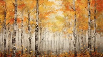 inspired diffusion art of an all of white birch trees and autumn foliage. AI generative