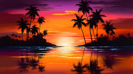 Obraz na płótnie Canvas 海上の幻想的な夕焼け No.004 | Mesmerizing Sunset over the Ocean Generative AI