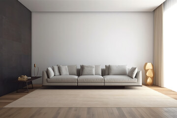 Interior mockup with white clean wall and luxury sofa. AI generation 