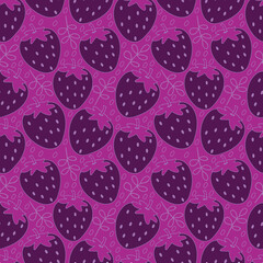 Strawberry seamless pattern on a purple background 