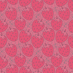 Strawberry seamless pattern with pink and red fruity elements on a pink background