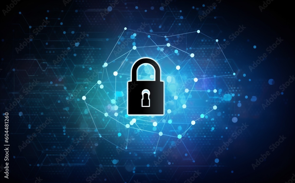 Poster protection lock security network digital system technology cyberspace cyber information. generative 