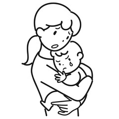 赤ちゃんの機嫌が悪くて困っている若い母親の上半身