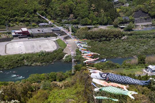 四万十川の鯉のぼり（高知県こいのぼり公園）