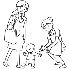 笑顔の赤ちゃんと若い母親と女性保育士
