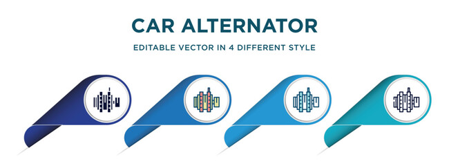 car alternator icon in 4 different styles such as filled, color, glyph, colorful, lineal color. set of vector for web, mobile, ui