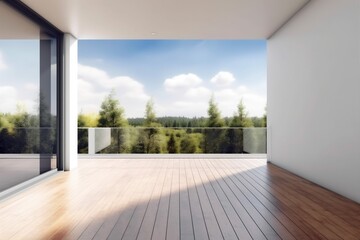 white wood modern light interior design wall window render empty room. Generative AI.