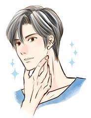顎の下に手を置いてキリッとしているイケメン男性