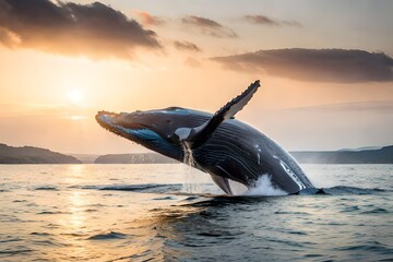 A majestic humpback whale breaching the water's surface - Generative AI Technology